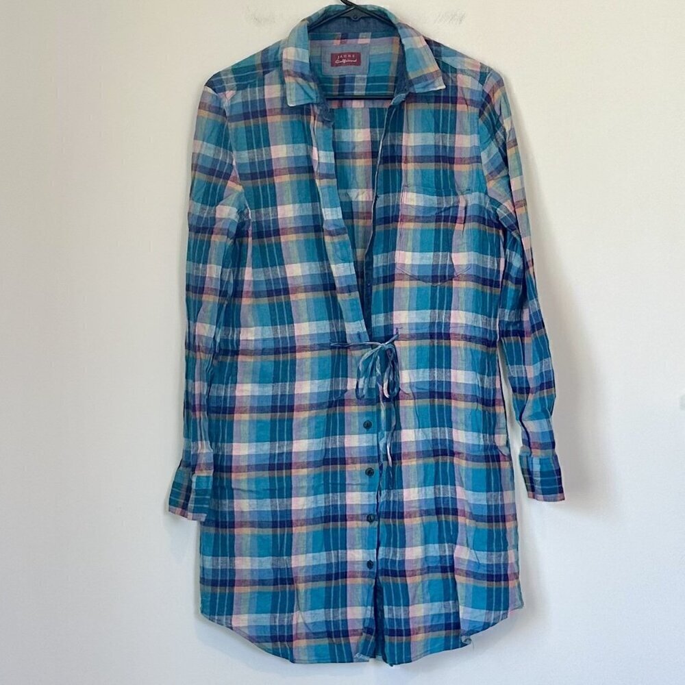 Jach's Girlfriend Blue Plaid Shirt Dress/Tunic - Size: Medium